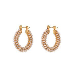 Trendy Artificial Pearls Gold Plated Hoop Earrings
